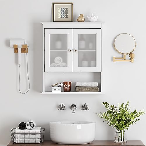 Spirich Bathroom Cabinet Wall Mounted, Medicine Cabinet Organizer with Glass Doors and Adjustable Shelves, Bathroom Wall Cabinet Over Toilet, White