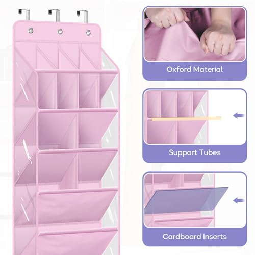 MISSLO Clear Over the Door Shoe Organizer Large Deep Pockets Hanging Shoe Rack for Closet Fit 20 Pairs Shoe Holder for Sneakers Boots Storage, Pink - color: Pink