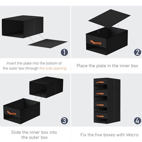 DIMJ Closet Organizers and Storage - Fabric Bins with Drawers for Closet Foldable Clothes Organizers with Clear Window, Stackable Storage Drawers Units for Bedroom, Living Room, Medium 6-Pack, Black - color: Black, size: Medium - 6 Pack