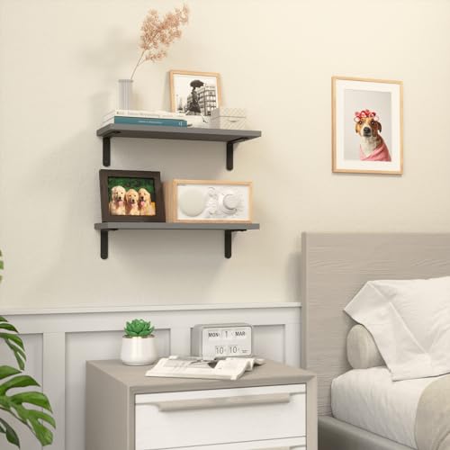 RICHER HOUSE Rustic Wood Bathroom Shelves Set of 2, Farmhouse Style Floating Shelf for Wall Décor, Hanging Shelves for Bedroom, Storage, Kitchen, Living Room - Grey - color: Grey, size: 2 Pcs:16.54in