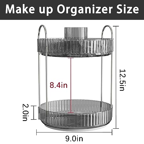 shuang qing Rotating Makeup Organizer for Vanity, High-Capacity Skincare Clear Make Up Storage Perfume Organizers Cosmetic Dresser Organizer Countertop 360 Spinning (Gray, New-2 Tier) - color: Gray, size: New-2 Tier