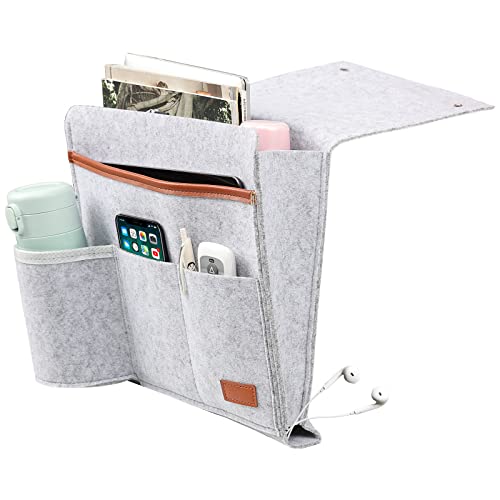 Surblue Bedside Caddy Felt Bedside Storage Organizer with Water Bottle Holder for TV Remote Control Phone Glasses Magazine 7 Pockets(Light Grey) - color: Lightgrey