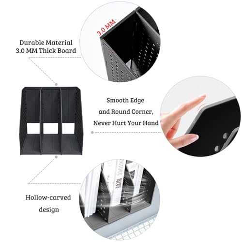 SAYEEC 1Pcs Collapsible Plastic Magazine File Holder Vertical Binder Storage Organizer for Desk Sturdy Upright Desktop Magazine Organizer Folder Rack for Office School Home (3 Compartments, Black) - color: 1Pcs Black (3 Compartments)