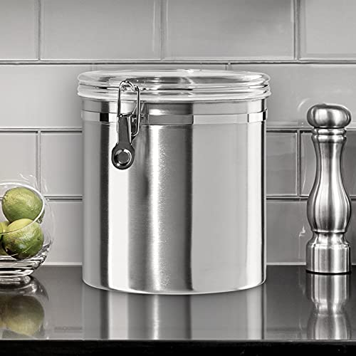 Oggi Stainless Steel Kitchen Canister 152 fl oz - Airtight Clamp Lid, Clear See-Thru Top - Ideal for Kitchen Storage, Food Storage, Pantry Storage. Jumbo Size 8" x 8". - color: Stainless Steel, size: 152 Fluid Ounces, style: Airtight Canister