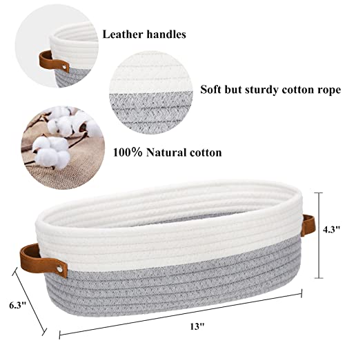 Bathroom Countertop Organizer Basket, Cotton Rope Woven Storage Basket Toilet Paper Decorative Basket for Bathroom, Bedroom, Living Room, Entryway 13"x6.3"x4.3" (Off White/Gray) - color: Off White & Gray
