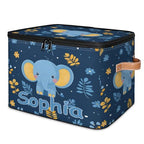 Custom Storage Basket with Name, Personalized Storage Bins with Zipper Lid, Foldable Fabric Storage Box Large capacity with Handle Elephant Flower Leaves - color: Option 19