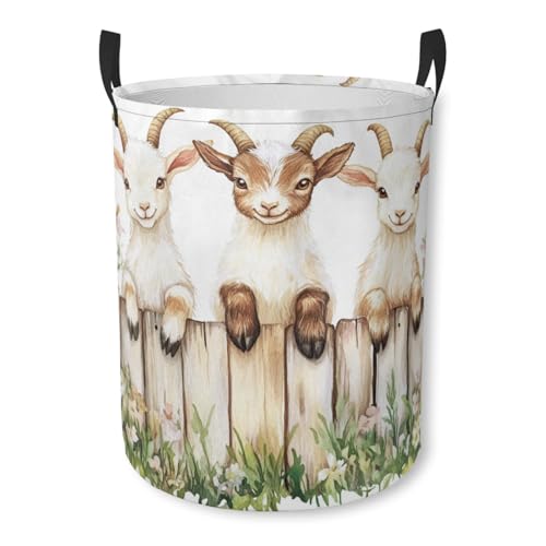 Cute Goats Laundry Basket Animal Foldable Laundry Hamper with Handles Clothes Storage Bin for Household Bedroom Bathroom Dorms 17.3"x13.6" - color: Cute Goats