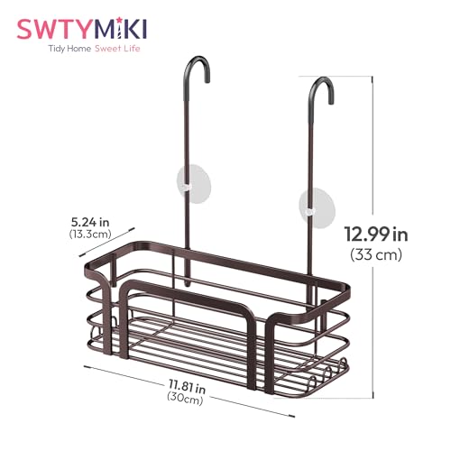 SWTYMIKI Shower Caddy Hanging Organizer - Over the Door Shower Caddy with 6 Hooks, 2 Installation Ways, Stainless Steel Rustproof Bathroom Organizer, Bronze - color: Bronze-1 tier