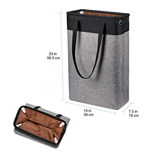 i BKGOO Laundry Basket with Handles Black&Grey-Slim Laundry Bin Collapsible Dirty Clothes Basket Narrow Laundry Bag Foldable Dirty Hamper for Camping, Dorms, Apartments - color: Black-grey