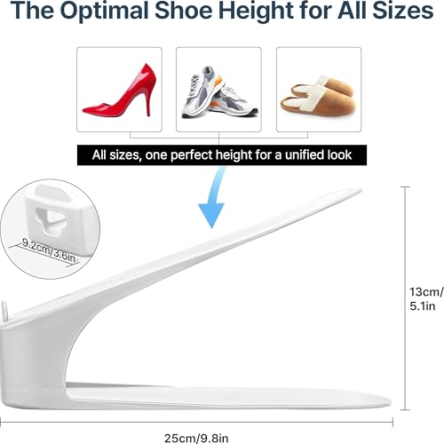 One-Piece Shoe Slot Organizer 10 Pack, Space-Saving Stackers for Closet, Entryway & Shoe Rack | No Assembly Needed - color: White