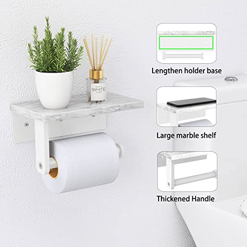 Gypie Toilet Paper Holder with Natural Marble Shelf, 304 Stainless Steel Screw Wall Mounted, Tissue Roll Paper Holder Dispenser for Bathroom Washroom White - color: White, size: 1 Roll
