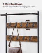 VASAGLE Hall Tree with Bench and Shoe Storage, Entryway Bench with Coat Rack Stand and Shoe Rack, 9 Movable Hooks, Top Bar, Fabric Shelves, Industrial, Rustic Brown and Black UHSR411B01 - color: Rustic Brown + Black, size: 25.2"W