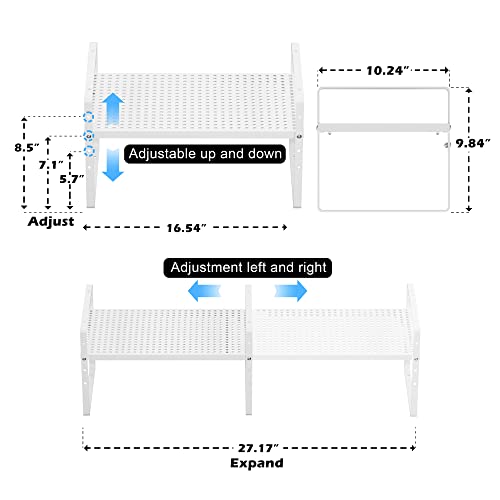 Expandable Counter Organizer Shelf (16.5'' to 27.2''), Countertop Organizer Kitchen Bathroom Pantry Cupboard Home Office for Cups, Dishes, Plates -White - color: White-1pack