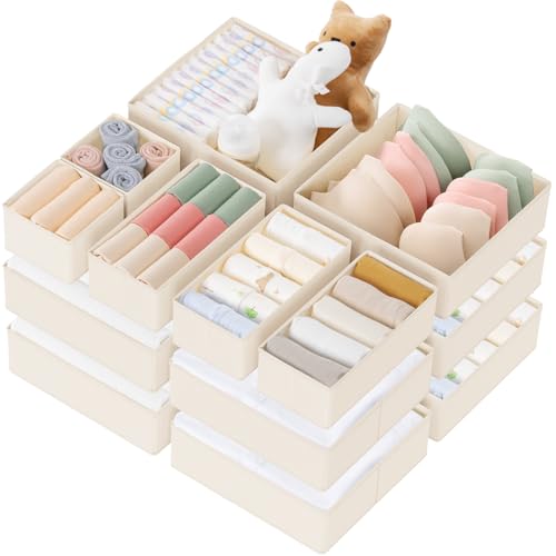 Criusia Drawer Organizer Clothes, 21 Pack Dresser Organizer for Baby Clothes, Underwear, Sock - Foldable Closet Organization and Storage Dividers Bins for Nursery, Bedroom (Beige) - color: Beige, size: 21PACK