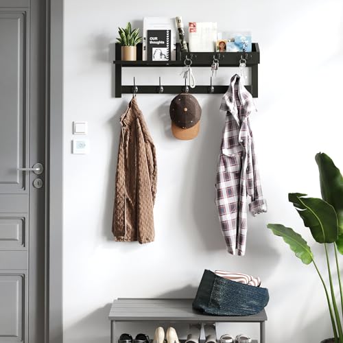 AMBIRD Wall Hooks with Shelf, 26.57 Inch Entryway Wood Coat Hooks for Wall, Coat Rack Wall Mount Rack with 5 Dual Hooks 3 Key Hooks Mail Organizer and Key Rack Key Holder (Black) - color: Black, size: 26.57" L
