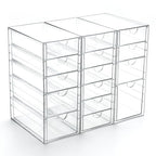 Prsildan Acrylic Drawer Organizer with 15 Drawers, Makeup Craft Office Desk Organizers Accessories, Set of 3 Clear Stackable Storage Drawers for Vanity, Countertop, Jewelry, Art Supply Organization - style: 15 Drawers