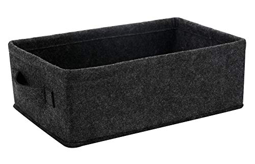 Short Storage Baskets Small Rectangle Basket Storage Bins Organizer for Candles Controls Remotes DVDs Board Games Seasonal Items Keepsakes Storage Basket - color: grey felt handles, size: 11.4 x 7.1 x 3.9 Inch (Pack of 1)