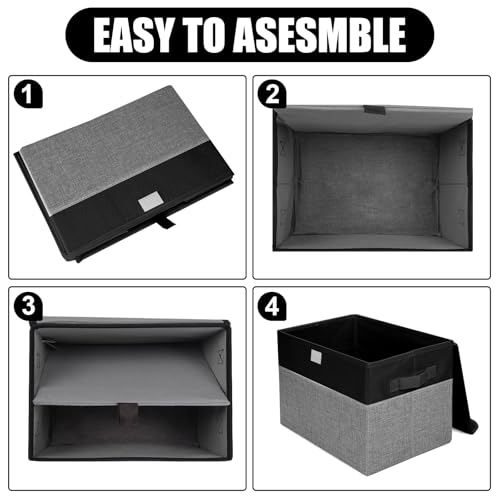 Bagnizer Large 22 Quart Linen Fabric Foldable Storage Bin Cube Organizer Basket with Flip-Top Lid & Handles, Clothes Blanket Box for Home, Office, Closet, Black & Gray, 4 Pack 14.6 x 9.5 x 9.5 - color: Black & Gray, size: Medium - 4 Pack