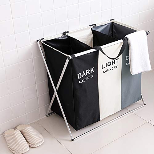 Nicesail 3 Section Laundry Basket Printed Dark Light Color, Foldable Hamper/Sorter with Waterproof Oxford Bags and Aluminum Frame, Washing Clothes Storage for Home, Dormitary Multicolored - size: 3 sections