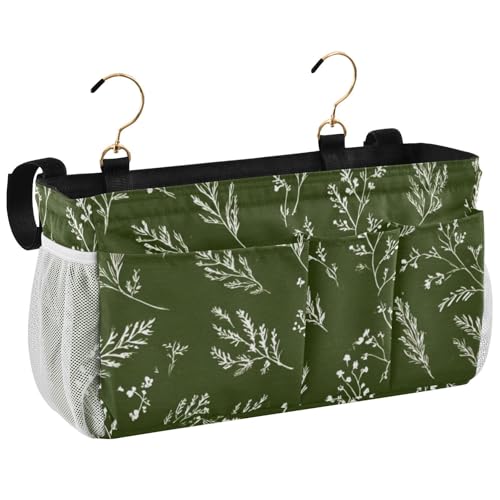 Bedside Caddy Metal Frame Hanging Organizer Bunk Bed Dorm Accessories Hook And Loop Storage Bag Large Pockets Green Branches - color: Green Branches