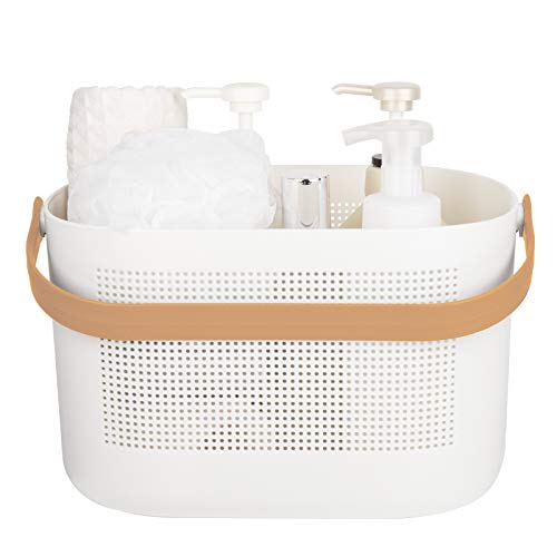 UUJOLY Plastic Storage Baskets with Handles, Shower Caddy Shelf Organizers Basket for Bathroom, Kitchen, Dorm Room, Yellow - color: Yellow, size: 1 Pack