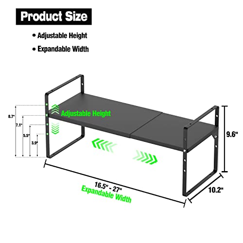 Expandable Kitchen Cabinet Storage Shelf, Stackable Metal Pantry Storage Shelves Organizer, Adjustable Height Counter Spice Rack for Kitchen Cabinet, Countertop, Pantry and Office - color: Black-1pack, size: Large - L16.5-27'' * W10.2'' * H9.6''