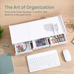 Computer Monitor Stand Riser with 3 Drawers - No Assembly White Desk Organizer & Laptop Shelf - Waterproof Desktop Storage for Home Office, School Dorm & Vanity - 3-Tier Space-Saving Design