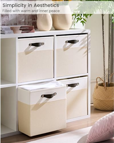 Storage Cube Bins | 7.7 oz/yd² Fabric Cubby Organizer Baskets for Shelf, Closet, Cabinet, Wardrobe | KALLAX Shelving Unit Insert Drawer | 4 Pack, Beige & White, 13x15x13 Inch - color: Candlelit Beige & White, size: KALLAX - 4 Pack