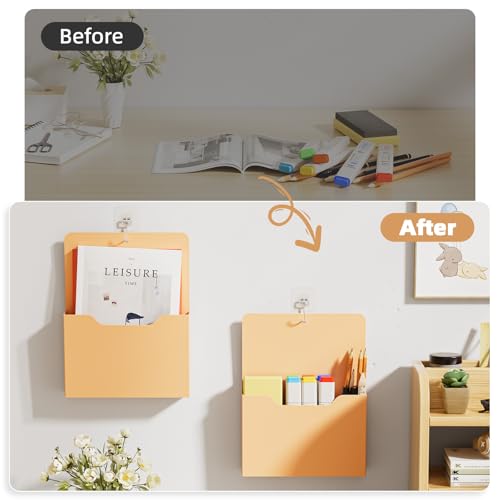Magnetic File Holder - Magnetic Paper Holder, Pocket Organizer Office Supplies Storage Mail Organizer for Notebooks,Planners,Letter (Orange) - color: Orange Holder-L