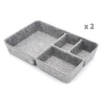 Welaxy Junk Drawer Organizer bin 4 Compartments Office Organizers Bins Felt Trays Drawers 2 dividers Multi-Purpose Storage (Grayx2) - color: Grey x 2