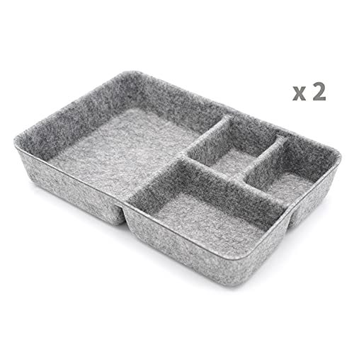 Welaxy Junk Drawer Organizer bin 4 Compartments Office Organizers Bins Felt Trays Drawers 2 dividers Multi-Purpose Storage (Grayx2) - color: Grey x 2