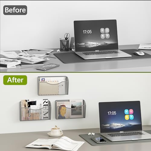 EasyPAG 3 Pack Wall File Organizer, Metal Mesh Hanging File Folder Holder for Letter/A4 Size Folders, Vertical Wall Mount Mail Sorter for Office Paperwork, Classroom, Silver - color: Silver