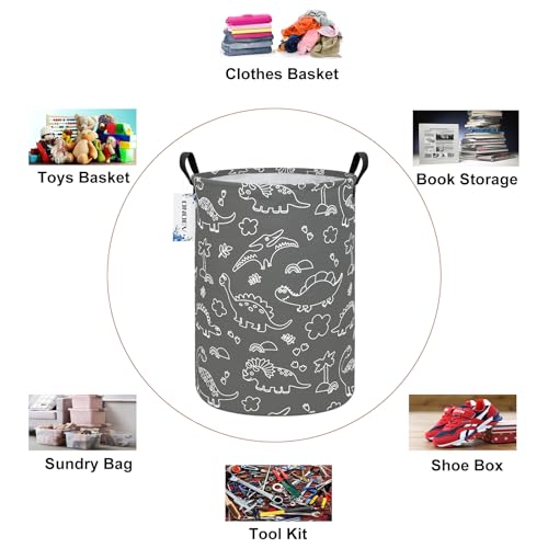 Round Cute Dinosaur Laundry Basket,Collapsible Laundry Hamper for Nursery,Toy Storage Bin for Kids Boys,Waterproof Storage Basket for Home,Bedroom, Playroom,New Parent Gift(Gray Line Dinosaur) - color: Round Gray Line Dinosaur