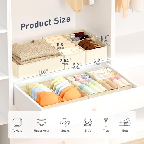 DIMJ Drawer Organizer Clothes, 26 Pack Dresser Organizer, Foldable Closet Organizers and Storage, Fabric Dresser Bins, Drawer Dividers for Nursery, Baby Clothes, Underwears, Sock (Beige) - color: Beige, size: 26 Pack