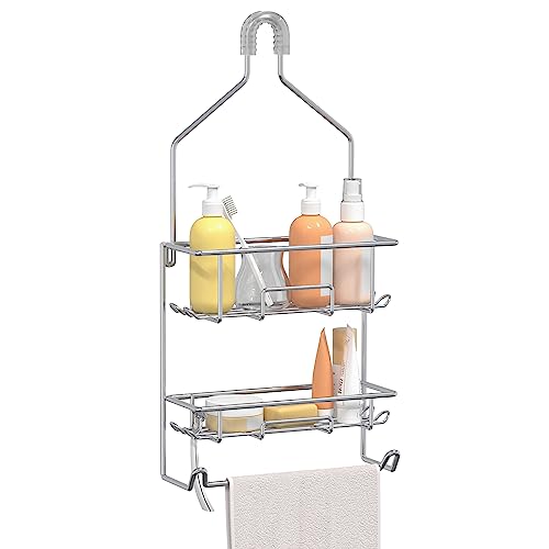TreeLen Shower Caddy Hanging over Shower Head Shower Hanger Organizer with 10 hooks Bathroom Storage Shelf-Chrome - color: D-Stainless Steel