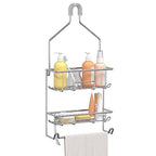 TreeLen Shower Caddy Hanging over Shower Head Shower Hanger Organizer with 10 hooks Bathroom Storage Shelf-Chrome - color: D-Stainless Steel