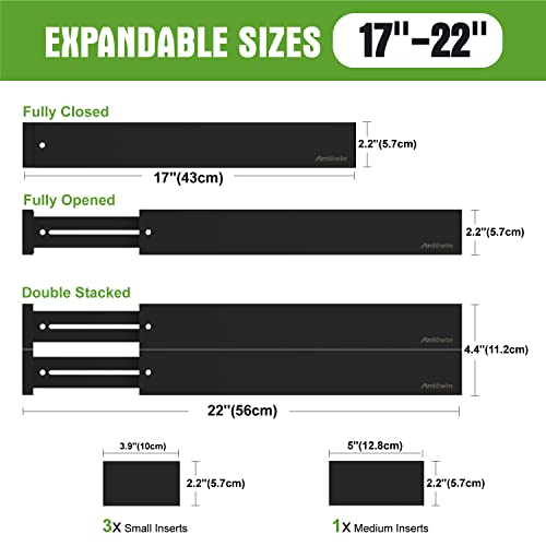 ANTOWIN 10pack Bamboo Drawer Dividers, Expandable Drawer Separators Splitter, 17-22 inches Adjustable Spring-loaded Organizer for Large Utensil, Clothes, Tools Drawers(Black) - color: Black