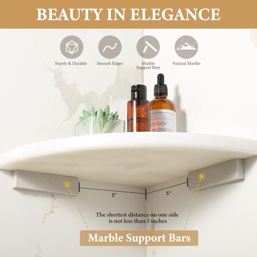 Koville 2 Pcs White Marble Corner Shower Shelves for Bathroom, 10'' Polished Marble Corner Shelves, Wall Mounted Stone Corner Shower Caddy, No Drilling Adhesive Shower Shelf - Namib Fantasy - color: Namib Fantasy White, size: 2-Layer