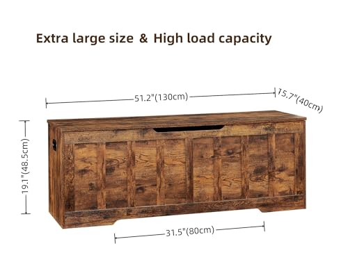 VANKILEY 51.2"Storage chest extra large,storage bench with 2 safety hinges,Shoe Bench,51.2*15.7*19.1inches,wooden trunk for bedroom,livingroom,entryway,Supports 220 lb,Easy Assembly(Rustic brown) - color: Rustic Brown