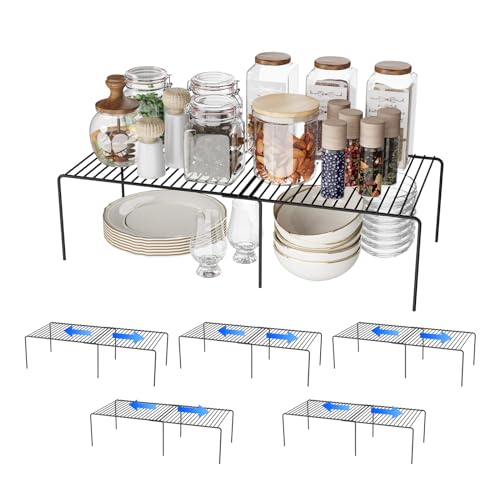 Expandable Storage Shelf, Pantry Organizers and Storage, Adjustable Rustproof Metal Wire Spice Rack, Space Saver Kitchen Storage Shelves for Pan, Pot, Countertop, Drawer, Fridge, Set of 6, Black - size: 6Pack-Black-13.5-23 x 10 inch
