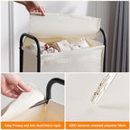 ELYKEN Slim Laundry Hamper with Lid, 50L Small Rolling Laundry Basket on Wheels, 7.9” Narrow Dirty Cloth Cart with Removable Inner Bag for Small Bathroom, Bedroom, Creamy - style: Creamy-50L