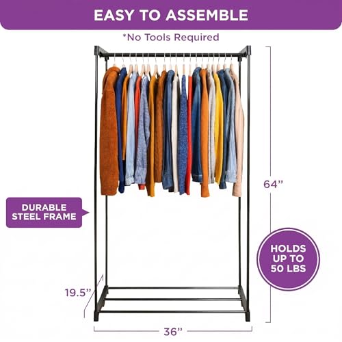 HOLDN’ STORAGE Portable Wardrobe Closet - 50 lb Capacity, Internal Heavy Duty Metal Rod, Zipper & Clear Window, Durable Clothes Organizer, Tool-Free Easy Assembly, Beige Canvas Cover - color: Beige, size: Medium