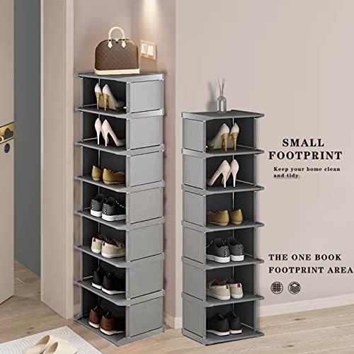 AFOORD Narrow Shoe Rack12Tiers, Tall Skinny Shoe Organizer, Small Space and Vertical Shoe Rack, Suitable for Entryway,Hallway,Closet, Corner, Bedroom and Garage Shoe Shelf (Classic Grey