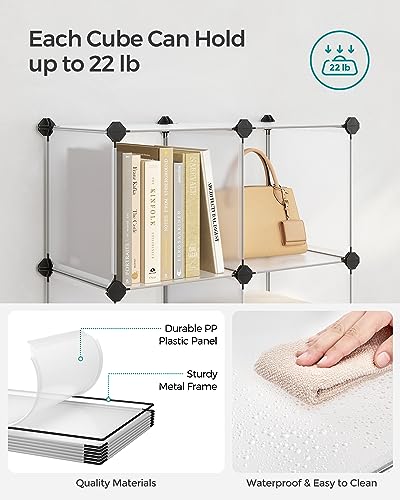 SONGMICS 6 Cube Storage Organizer, DIY Closet Shelf, Plastic Clothes Organizer, Modular Bookcase, 11.8 x 11.8 x 11.8 Inch Cubes, with Feet and Rubber Mallet, White ULPC06W - color: White, size: 11.8"L x 11.8"W x 11.8"H