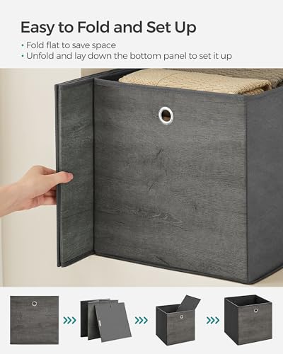 SONGMICS Storage Cubes, Set of 6 Storage Bins with Handles, Foldable Oxford Fabric and Non-Woven Fabric Storage Boxes, 13 x 13 x 13 Inches, Fit Cube Storage Unit, Misty Gray URFB133G01 - color: Misty Gray, size: 6 Pack (13"L x 13"W x 13"H)