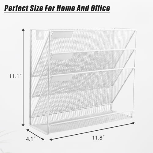 EASEPRES Desk File Organizer Mesh 4-Tier, Hanging Wall Mount Document Organization Stand, Desktop Vertical Mail Paper Folder Holder Rack with Bottom Tray for Office Home Cubicle Countertop, White - color: White, size: 4 Tier