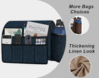 Ntomtuex Sofa Armchair Caddy Remote Control Holder with Water Bottle for Couch Recliner, Armrest Organizer with 7-Pocket Design for Magazines, Eyeglasses, iPad, Phone, Dark Blue - color: Dark Blue