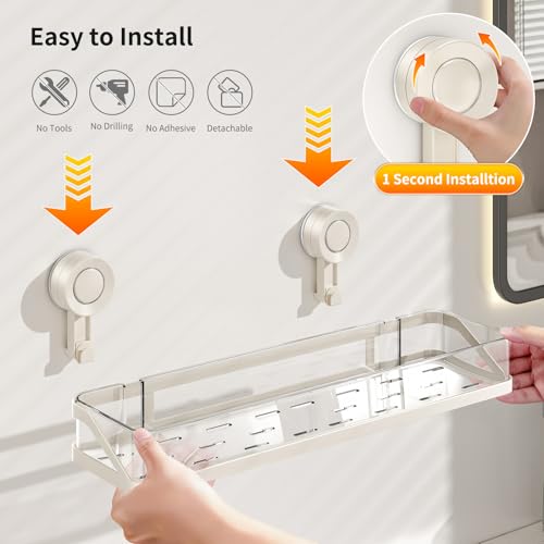 Suction Cup Shower Caddy, Removable Bathroom Organizer Shelf for Shower Storage, No Drilling Clear Square Shower Shelves, Large Capacity & Reusable, Home & Kitchen White - color: White