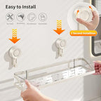 Suction Cup Shower Caddy, Removable Bathroom Organizer Shelf for Shower Storage, No Drilling Clear Square Shower Shelves, Large Capacity & Reusable, Home & Kitchen White - color: White