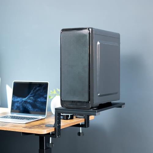 VIVO Clamp-on 15 inch Desk Extension Shelf for Gaming Devices, Ergonomic Computer Monitor and Laptop Riser, Printer Stand, Versatile with Freestanding Feet Included, Desktop Organizer, DESK-SHELF15B - size: 15"